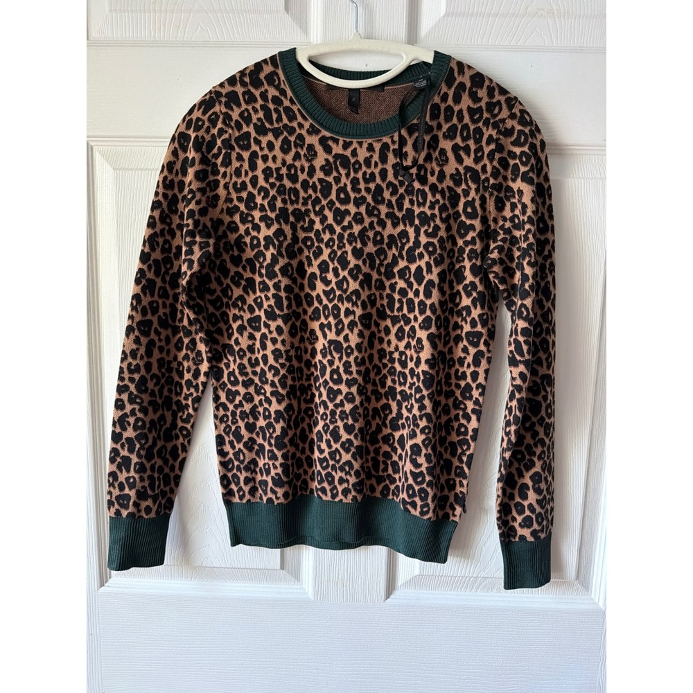 Maison Scotch Sweater Womens XS Viscose Leopard Print Crew Neck 100% Cotton NWOT